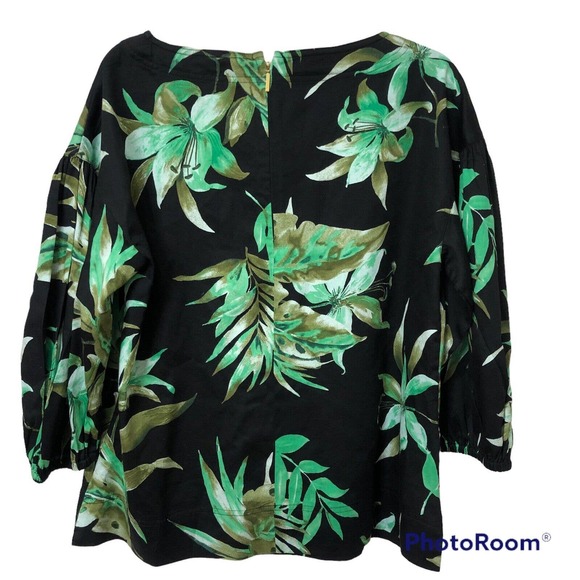 Lauren Ralph Lauren Blouse Size Large Tropical Leaf Print 3/4 Balloon Sleeve - Picture 2 of 7